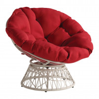 OSP Home Furnishings BF29296CM-RD Papasan Chair with Red Round Pillow Cushion and Cream Wicker Weave